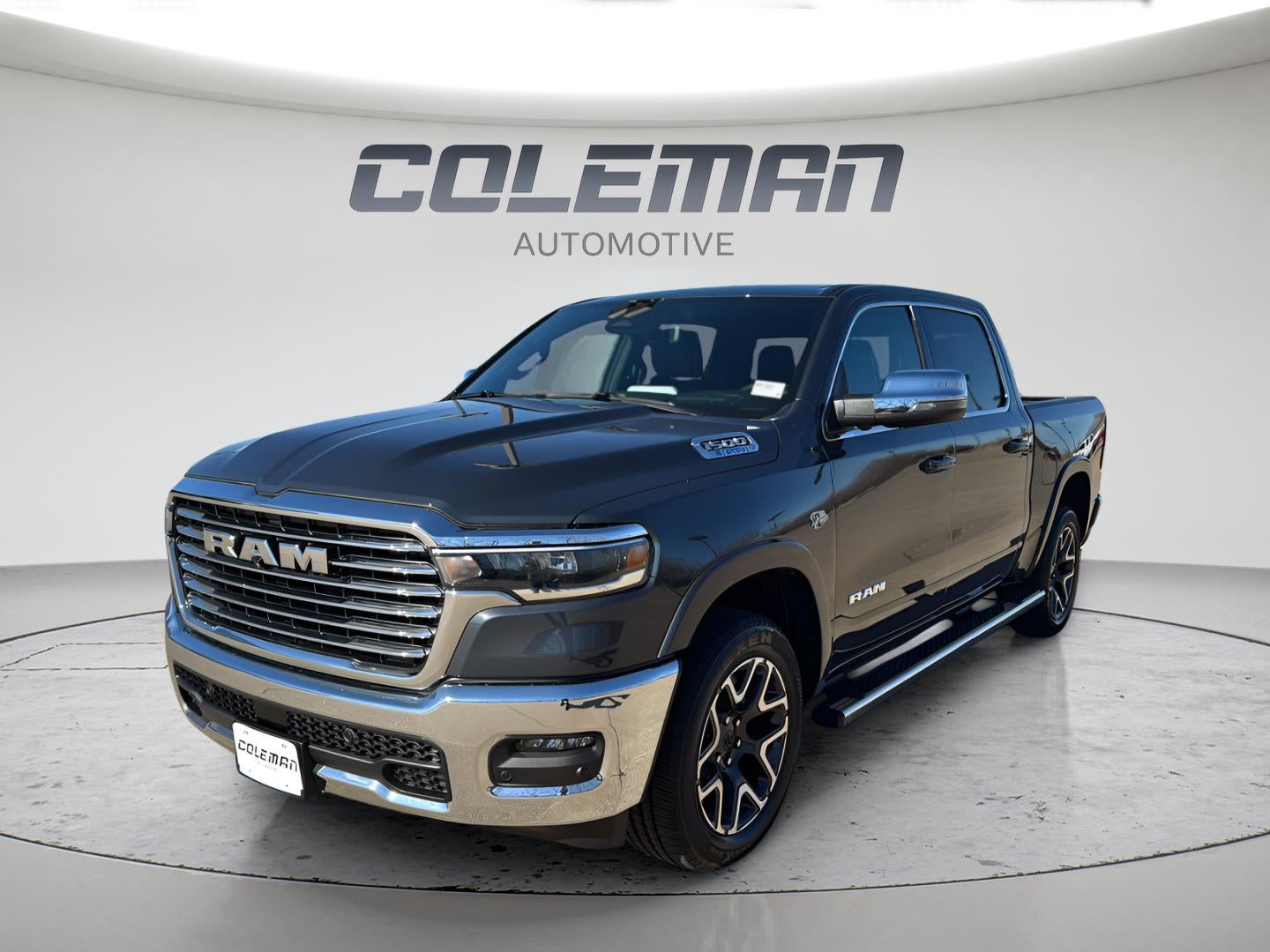 2026 RAM Ram 1500 RAM 1500 LARAMIE CREW CAB 4X4 5'7' BOX in Forged Blue Metallic Exterior Paint — front three-quarter view